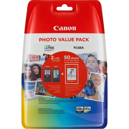 Canon PG540XL nero + CL541XL Color Confezione da 2 cartucce d inchiostro originali - 50 fogli di carta fotografica - 5222B014