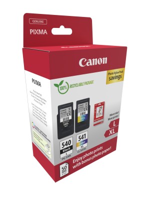 Canon PG540L Nero + CL541XL Colore Confezione da 2 cartucce d'inchiostro originali - 50 fogli di carta fotografica - 5224B012/5224B007/5224B005/5222B013/5222B014