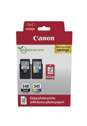 Originale Canon PG-540/CL-541 Pack de 2 Cartuchos de Tinta Originales + 50 Hojas de Papel Fotografico - 5225B013