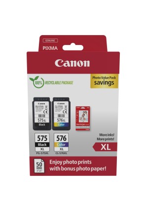 Canon PG-575XL/CL-576XL Confezione multipla da 2 cartucce d'inchiostro originali + 50 fogli di carta fotografica - 5437C006