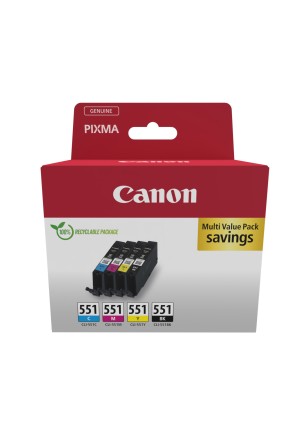 Originale Canon CLI551 Multipack de 4 Cartuchos de Tinta Originales Negro, Cyan, Magenta y Amarillo - 6509B015
