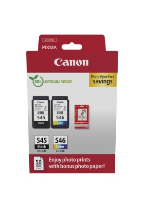 Canon PG-545/CL-546 Confezione da 2 cartucce d'inchiostro originali + 50 fogli di carta fotografica - 8287B008