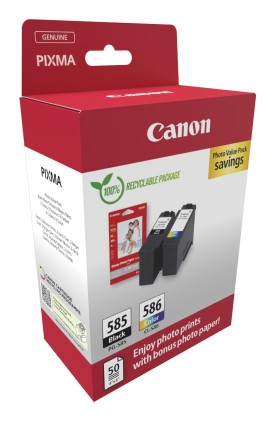 ORIGINALE Canon Value Pack nero / ciano / magenta / giallo PG-585+CL586 + 10x15 cm Fotopapier 50 Blatt 360 pagine