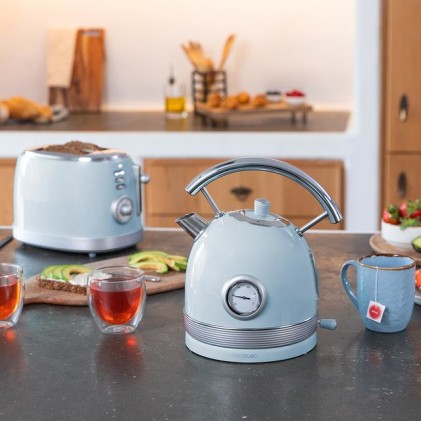 Bollitore Cecotec ThermoSense 420 Azzurro 2200W - Capacit&agrave; 1,8L - Acciaio Inossidabile - Filtro anticalcare - Base con rotazione a 360&ordm; - Indicatore temperatura - Stile vintage