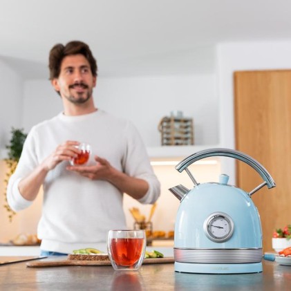 Bollitore Cecotec ThermoSense 420 Azzurro 2200W - Capacit&agrave; 1,8L - Acciaio Inossidabile - Filtro anticalcare - Base con rotazione a 360&ordm; - Indicatore temperatura - Stile vintage