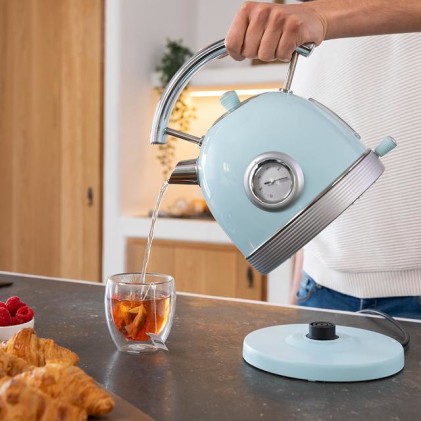 Bollitore Cecotec ThermoSense 420 Azzurro 2200W - Capacit&agrave; 1,8L - Acciaio Inossidabile - Filtro anticalcare - Base con rotazione a 360&ordm; - Indicatore temperatura - Stile vintage