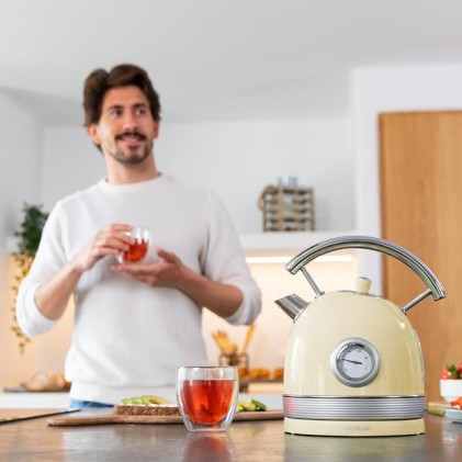 Bollitore Cecotec ThermoSense 420 giallo chiaro 2200 W - Capacit&agrave; 1,8 l - Acciaio inossidabile - Filtro anticalcare - Base con rotazione a 360&ordm; - Indicatore temperatura - Stile vintage