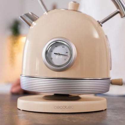Bollitore Cecotec ThermoSense 420 Beige Chiaro 2200W - Capacit&agrave; 1,8L - Acciaio Inossidabile - Filtro anticalcare - Base con rotazione a 360&ordm; - Indicatore temperatura - Stile vintage
