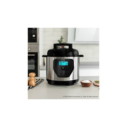 Cecotec H Deluxe GM Pentola programmabile con coperchio incernierato - Capacit&agrave; 6 litri - Antiaderente - Bilancia integrata - Display LCD - Ergonomica - Temperatura regolabile fino a 200&ordm;C - Controllo vocale - Nero e argento