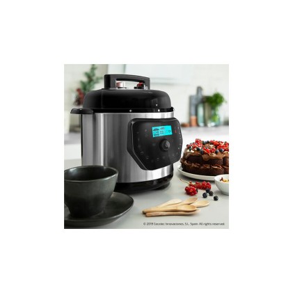 Cecotec H Deluxe GM Pentola programmabile con coperchio incernierato - Capacit&agrave; 6 litri - Antiaderente - Bilancia integrata - Display LCD - Ergonomica - Temperatura regolabile fino a 200&ordm;C - Controllo vocale - Nero e argento