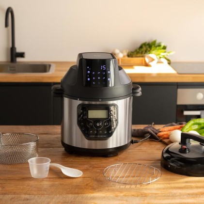 Cecotec H Deluxe Fry GM Cucina programmabile da 6 litri con testina friggitrice ad aria - Antiaderente - Bilancia - Display LCD - Ergonomica - Temperatura fino a 200&ordm;C - Controllo vocale - Nero e argento