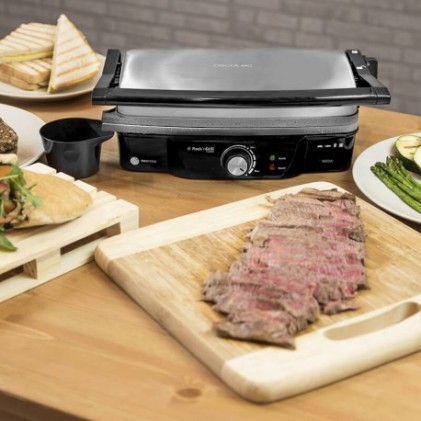 Cecotec Rock n Grill 1500 Grill Elettrico 1500W - Rivestimento Rockstone Stone - Regolatore di Temperatura - Apertura 180&ordm; - Superficie 28,7x17cm - Acciaio Inossidabile e Plastica