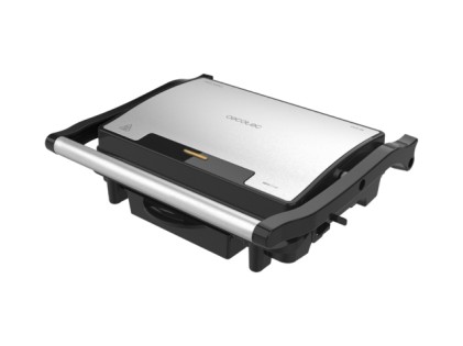 Cecotec Rock'nGrill 1500 Rapid Parrilla Electrica - Potencia de 1500W - Revestimiento Antiadherente - Bandeja Recogegrasas - Placa Superior Ajustable - 24.5x17.3cm - Acero Inoxidable