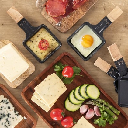 Cecotec Cheese and Grill 8400 Wood MixGrill Raclette - 1200W - 8 Padelle antiaderenti - Griglia e piastra - Termostato - Piastre rimovibili in acciaio e pietra antiaderenti - Colore legno chiaro