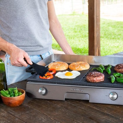 Cecotec PerfectRoast 3000 Barbacoa Electrica de Sobremesa - 3000W - Grill y Plancha - Placa Extraible Antiadherente - Control de Temperatura Independiente - Bandeja Recogegrasas - Color Negro y Gris