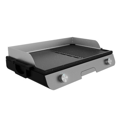 Cecotec PerfectRoast 3000 Barbacoa Electrica de Sobremesa - 3000W - Grill y Plancha - Placa Extraible Antiadherente - Control de Temperatura Independiente - Bandeja Recogegrasas - Color Negro y Gris