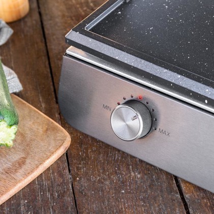 Cecotec PerfectRoast 3000 Barbacoa Electrica de Sobremesa - 3000W - Grill y Plancha - Placa Extraible Antiadherente - Control de Temperatura Independiente - Bandeja Recogegrasas - Color Negro y Gris