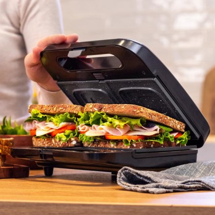 Cecotec Rock nToast 3 in 1 Sandwich Maker 800W - Capacit&agrave; per 2 panini - 3 piastre intercambiabili con rivestimento RockStone - Finiture in acciaio inossidabile