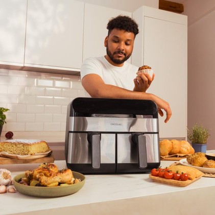 Cecotec Advance 9000 Doppia 9 L Indipendente 2800 W Friggitrice ad aria calda Nero, Acciaio inox