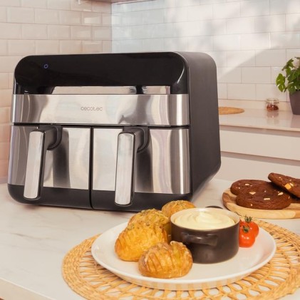 Cecotec Advance 9000 Doppia 9 L Indipendente 2800 W Friggitrice ad aria calda Nero, Acciaio inox