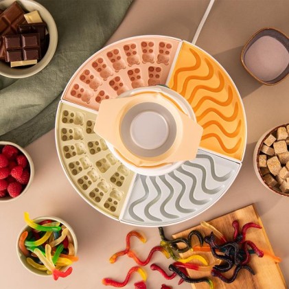 Cecotec Fun and Sugar Gummy Candy Maker - Potenza 40W - Fonduta di cioccolato - Include 4 stampi in silicone - Vassoi rimovibili - Facile da pulire - Bianco