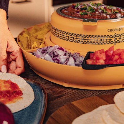Scalda-taco Cecotec Fun Taco Andale - 40W - Mantiene caldi - Organizzatore - Colorato e divertente - Stampi in silicone - Facile da pulire e trasportare - Giallo