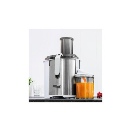 Frullatore orbitale Cecotec StrongTitanium 19000 XXL - 2000W - 19000 giri/min - Serbatoio da 2 litri - Brocca per succhi da 950 ml - Beccuccio antigoccia - Base antiscivolo - Ingresso di alimentazione XXL da 75 mm - Colore acciaio e bianco
