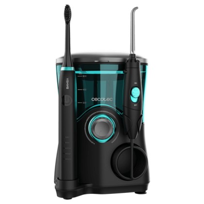 Stazione per l'igiene orale Cecotec Bamba ToothCare Jet Clean con irrigatore e spazzolino - Serbatoio da 600 ml - 10 livelli - 7 ugelli inclusi - Spazzolino sonico con 5 modalit&agrave; - IPX7 - Nero
