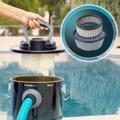 Aspirapolvere per cenere Cecotec Conga Ash 3000 - 1000W - Capacit&agrave; 15L - Aspirazione 15kPa - Tubo in metallo rinforzato - Serbatoio in acciaio inox - Bocchetta da 38mm - Filtro lavabile - Nero e blu