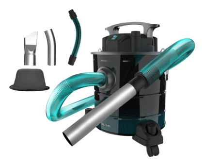 Aspirapolvere per cenere e pellet Cecotec Conga Ash 5000 - Potenza 1200W - Capacit&agrave; 20L - Aspirazione 18kPa - Ruote e maniglia - Serbatoio in acciaio inox - Bocchetta da 38mm - Nero e blu