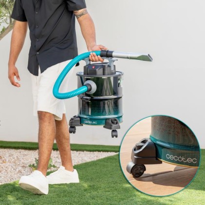 Aspirapolvere per cenere e pellet Cecotec Conga Ash 5000 - Potenza 1200W - Capacit&agrave; 20L - Aspirazione 18kPa - Ruote e maniglia - Serbatoio in acciaio inox - Bocchetta da 38mm - Nero e blu