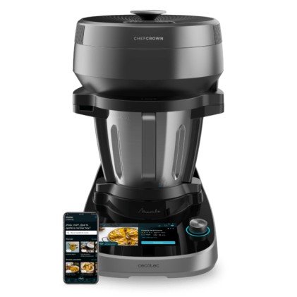 Robot da cucina Cecotec Mambo CooKing Victory con dispenser automatico di cibo - Brocca in acciaio inox da 4,5 litri - Touch screen da 7" - Ricettario - Vaporiera - Nero e grigio