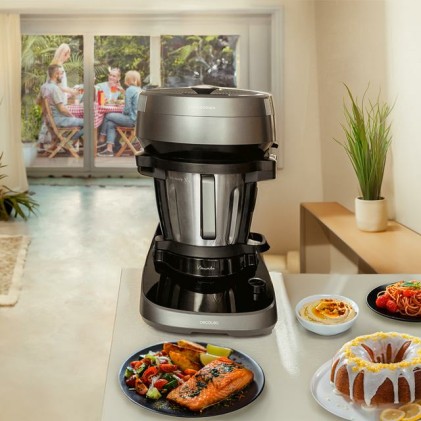 Robot da cucina Cecotec Mambo CooKing Victory con dispenser automatico di cibo - Brocca in acciaio inox da 4,5 litri - Touch screen da 7" - Ricettario - Vaporiera - Nero e grigio