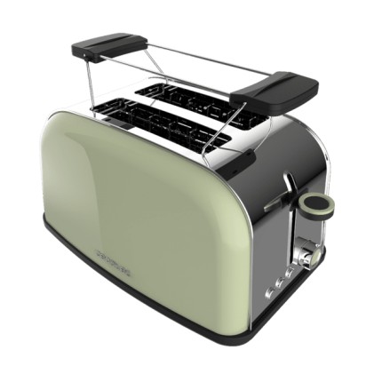 Cecotec Toastin' Time 850 Tostadora de Doble Ranura - 850W - Ranura Ancha - Acero Inoxidable - Autocentrado - Bandeja Recogemigas Extraible - Color Menta