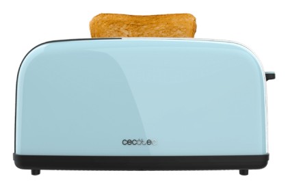 Cecotec Toastin' Time 850 Tostadora de Ranura Larga - 850W - Ranura Ancha - Calienta Panecillos - Autocentrado - Bandeja Recogemigas - 7 Niveles de Tostado - Color Azul Claro