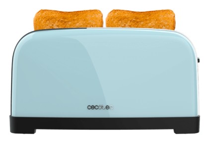 Cecotec Toastin' Time 1500 Tostadora de Doble Ranura Larga - 1500W - Capacidad para 4 Rebanadas - Ranura Ancha - Bandeja Recogemigas - 7 Niveles - Acabado en Acero Inoxidable - Color Azul Claro