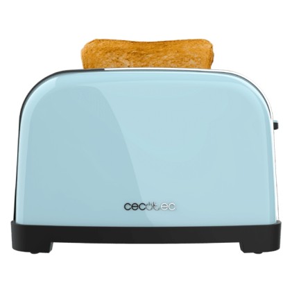 Cecotec Toastin' Time 1700 Double Tostadora de 4 Ranuras - 1700W - Ranura Ancha - Acero Inoxidable - Calienta Panecillos - Funciones Recalentar y Descongelar - 7 Niveles de Tostado - Color Azul Claro