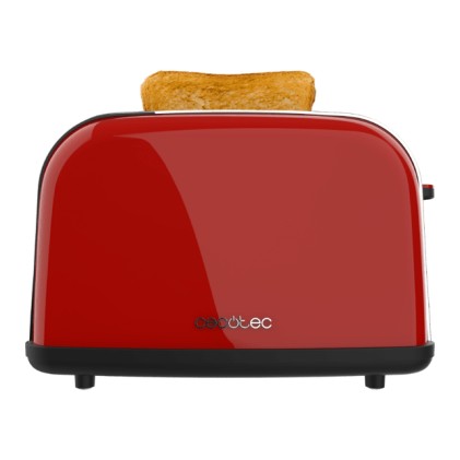 Cecotec Toastin' Time 850 Tostadora de Doble Ranura - Potencia de 850W - Ranura Ancha hasta 3.8cm - Acero Inoxidable - Apagado Automatico - Sistema de Autocentrado - 7 Niveles de Tostado - Color Rojo