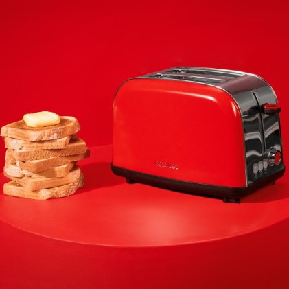 Cecotec Toastin' Time 850 Tostadora de Doble Ranura - Potencia de 850W - Ranura Ancha hasta 3.8cm - Acero Inoxidable - Apagado Automatico - Sistema de Autocentrado - 7 Niveles de Tostado - Color Rojo