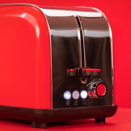 Cecotec Toastin' Time 850 Tostadora de Doble Ranura - Potencia de 850W - Ranura Ancha hasta 3.8cm - Acero Inoxidable - Apagado Automatico - Sistema de Autocentrado - 7 Niveles de Tostado - Color Rojo