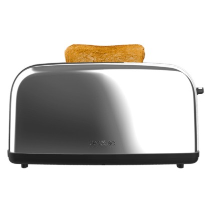 Cecotec Toastin' Time 850 Tostadora de Ranura Larga - 850W - Ranura Ancha hasta 3.8cm - 7 Niveles de Tostado - Sistema de Autocentrado - Bandeja Recogemigas Extraible - Acero Inoxidable