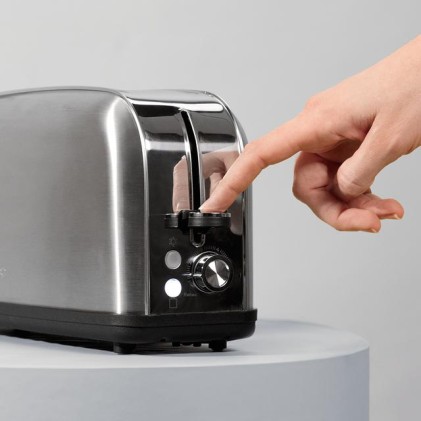 Cecotec Toastin' Time 850 Tostadora de Ranura Larga - 850W - Ranura Ancha hasta 3.8cm - 7 Niveles de Tostado - Sistema de Autocentrado - Bandeja Recogemigas Extraible - Acero Inoxidable