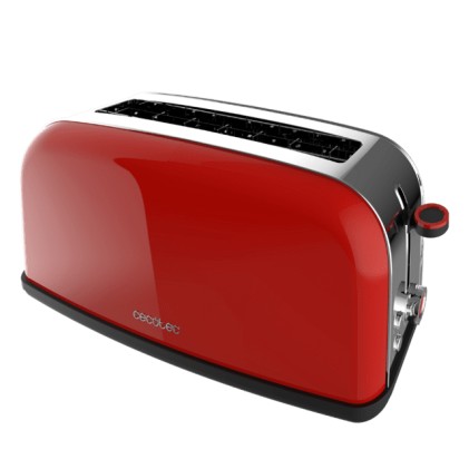 Cecotec Toastin' Time 850 Tostadora de Ranura Larga - 850W - Ranura Ancha - Acero Inoxidable - Apagado y Pop-Up Automatico - Autocentrado - 7 Niveles de Tostado - Color Rojo