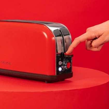 Cecotec Toastin' Time 850 Tostadora de Ranura Larga - 850W - Ranura Ancha - Acero Inoxidable - Apagado y Pop-Up Automatico - Autocentrado - 7 Niveles de Tostado - Color Rojo