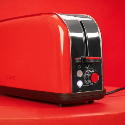 Cecotec Toastin' Time 850 Tostadora de Ranura Larga - 850W - Ranura Ancha - Acero Inoxidable - Apagado y Pop-Up Automatico - Autocentrado - 7 Niveles de Tostado - Color Rojo