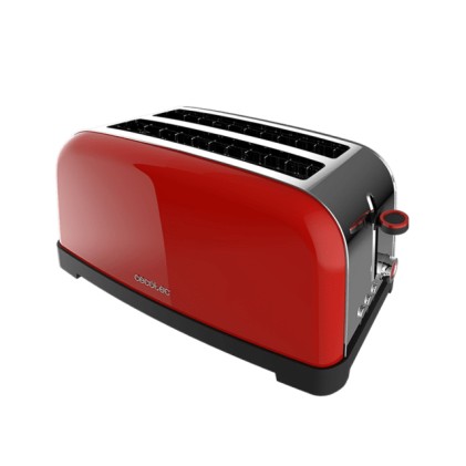 Cecotec Toastin' Time 1500 Tostadora de Doble Ranura Larga - 1500W - Ranura Ancha hasta 3.8cm - Acero Inoxidable - Apagado Automatico - Sistema de Autocentrado - 7 Niveles de Tostado - Color Rojo