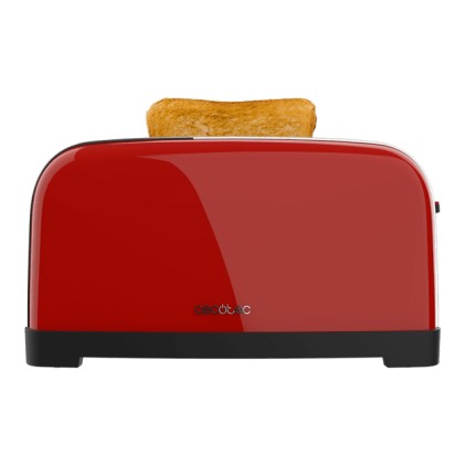 Cecotec Toastin' Time 1500 Tostadora de Doble Ranura Larga - 1500W - Ranura Ancha hasta 3.8cm - Acero Inoxidable - Apagado Automatico - Sistema de Autocentrado - 7 Niveles de Tostado - Color Rojo