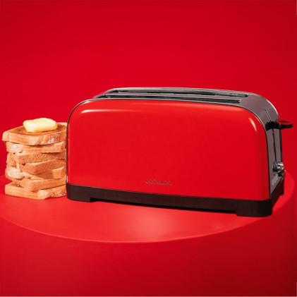 Cecotec Toastin' Time 1500 Tostadora de Doble Ranura Larga - 1500W - Ranura Ancha hasta 3.8cm - Acero Inoxidable - Apagado Automatico - Sistema de Autocentrado - 7 Niveles de Tostado - Color Rojo