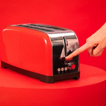Cecotec Toastin' Time 1500 Tostadora de Doble Ranura Larga - 1500W - Ranura Ancha hasta 3.8cm - Acero Inoxidable - Apagado Automatico - Sistema de Autocentrado - 7 Niveles de Tostado - Color Rojo