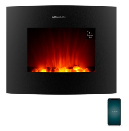 Camino elettrico Cecotec Ready Warm 2650 Curved Flames Connected 2000W WiFi - Dimensioni 26" - 2 livelli di potenza - Telecomando - Pannello curvo - Timer